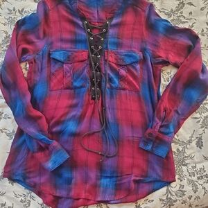 Purple and Blue Checked Shirt long sleeves Express  xs